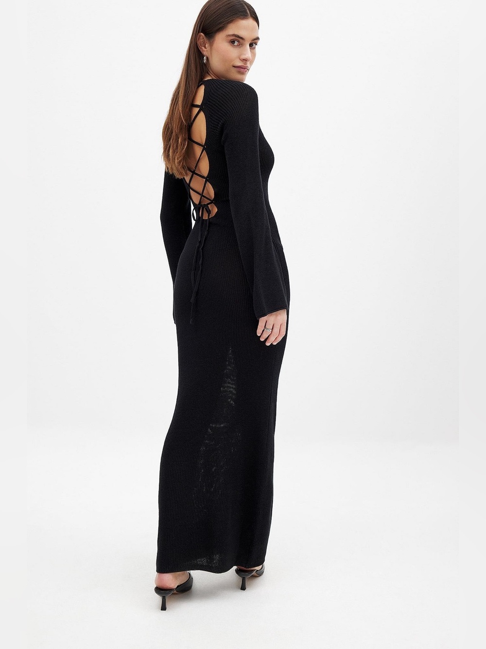 NA-KD Women’s Black Open Back Lace Detail Knitted Maxi Dress Size Small